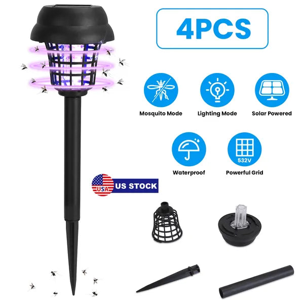 Waterproof UV Light 4 Pack Solar Powered Mosquito Zapper Outdoor Insect Killer
